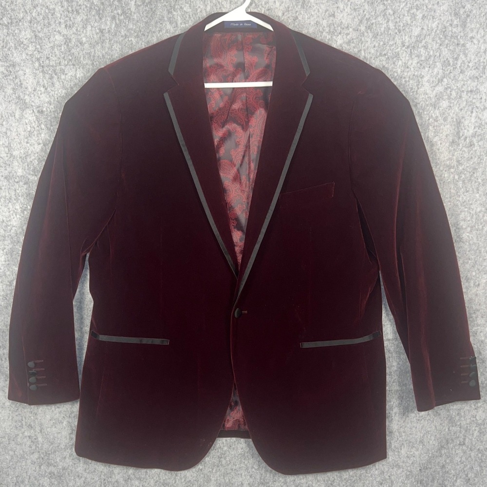 Men's Alan Flusser Burgundy Velvet Dinner Jacket 46R Wedding Formal One-Button